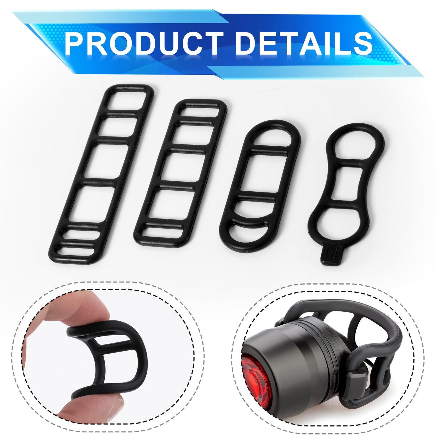 XIHIRCD 20pcs Bicycle Light Silicone Straps, 4 Styles Bike Rubber Straps Elastic Bike Silicone Mount Band Flashlights Cell Phones Speaker Lights Holder with S Buckles for Bicycle Light Sets Handlebar