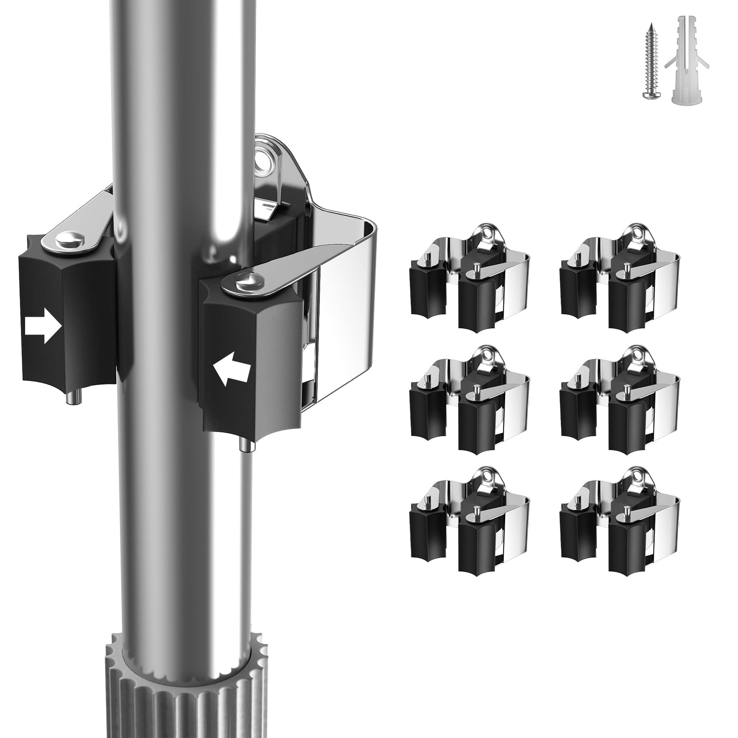 GARLWOLEX Broom Holder Wall Mount – 6 Pack Broom Rack with Star Shaped Rubber Rollers & Nickel Plated Brackets for Strong Grip and Long Life – Ideal for Garden Tools Organization