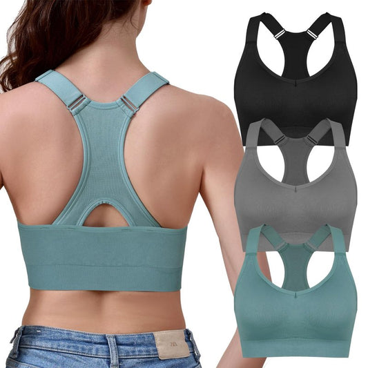 Double Couple Sports Bras for Women Adjustable Medium Impact Racerback Padded Sports Bra for Yoga Gym Fitness Workout