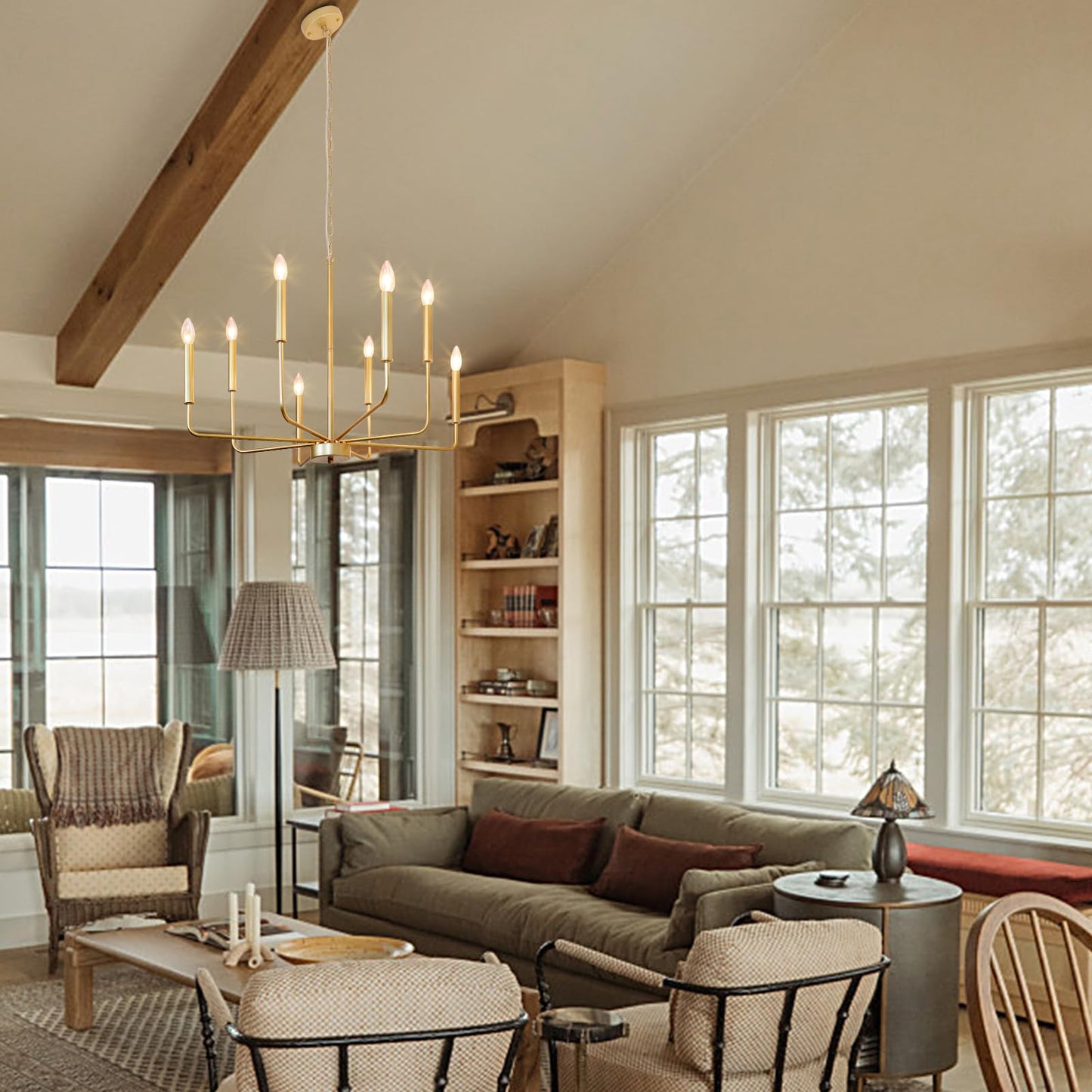 JWLUYN Gold Chandelier Light Fixture 8 Lights, Modern Farmhouse Chandeliers for Dining Room Light Fixture, Hanging Pendant Light Fixtures for Kithchen Bedroom Foyer Entryway