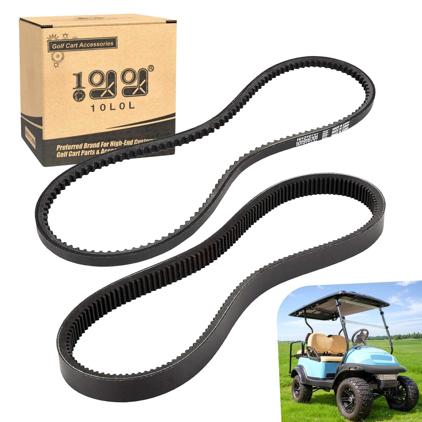10L0L Clutch Drive Belt & Starter Generator Belt Kit for Club Car DS 1997-up, Club Car Precedent 2004-up Gas Golf Cart, Replace OEM 101916701 1016203
