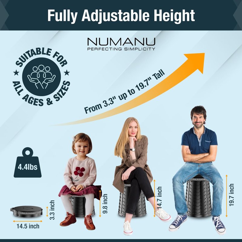 NUMANU 19.7" XXL 3IN1 Portable Toilet, Stool, Trash Can | Adjustable Height Portable Potty, Foldable Travel Toilet with Lid & Waste Bags, Outdoor Travel Potty, Pop Up Camping Toilet for Adults & Kids