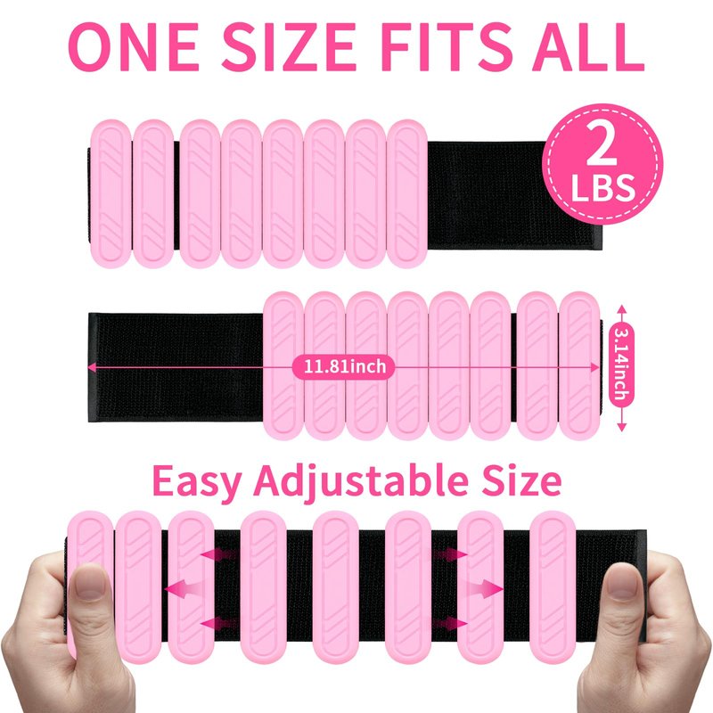Wrist & Ankle Weights for Women, Adjustable Weights for Leg & Arm,Wearable Ankle Weights for Pilates, Walking, Yoga, Dance, Barre,Gym (Pink, 2LB（1LB + 1LB）)