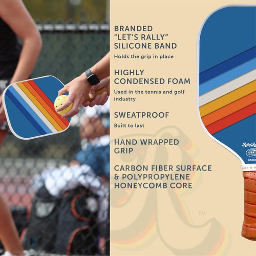 Rally Republic Officially Licensed Pickleball Paddle - USA Pickleball Association Approved Racket - Lightweight Honeycomb Core, Carbon Fiber Exterior, Premium Leather Grip for Comfort