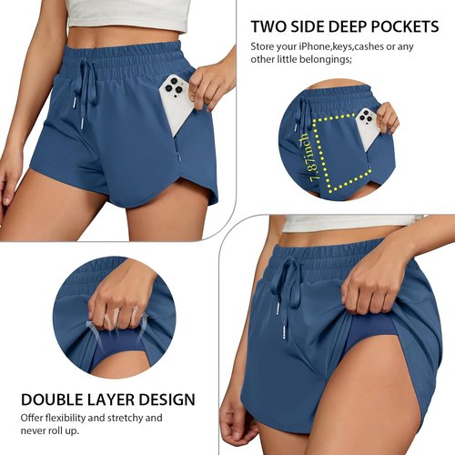 BMJL Women's Running Shorts - 2.5" High Waisted Athletic Gym Shorts with Zipper Pockets