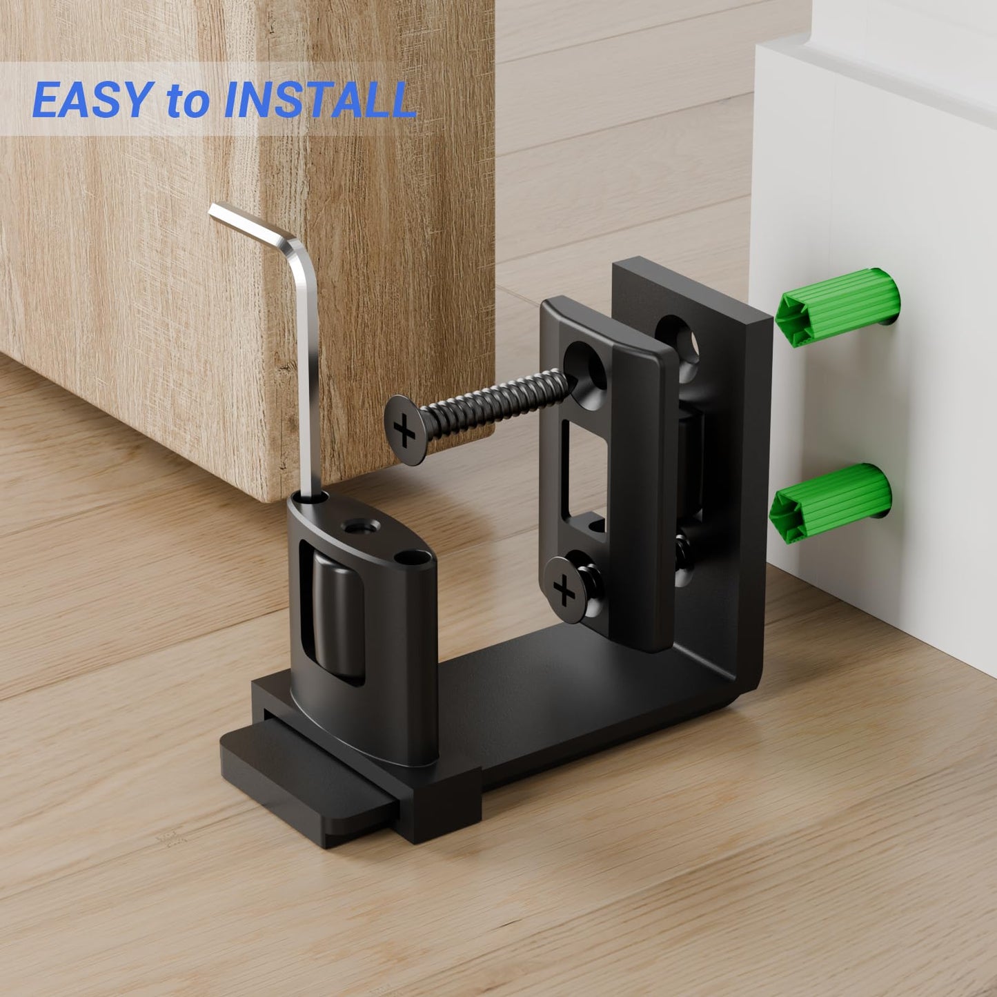 FLYVLIEG Sliding Barn Door Bottom Floor Guide,Adjustable U-Shaped Flat Bottom Design,Smoothly and Quietly,Easy to Install,Wall Mounted,Black, 1 Pcs