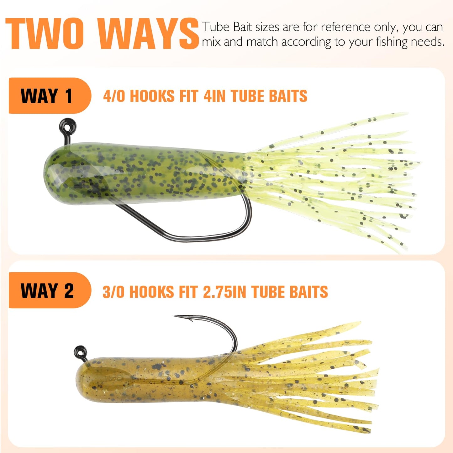 Tube Jig Heds, 15pcs Tube Bait Fishing Jigs 3X Strong 3/0 Bass Hooks for Crappie, Trout, Bass Fishing 1/8oz Tube Jigs Kit for Freshwater Saltwater