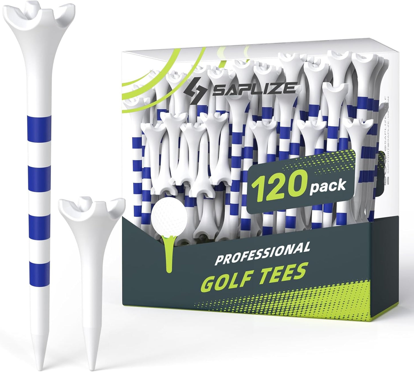 SAPLIZE Golf Tees - Upgraded 4-Prong Design for Reduced Friction & Side Spin | Available in 50/100/120/200 Pack