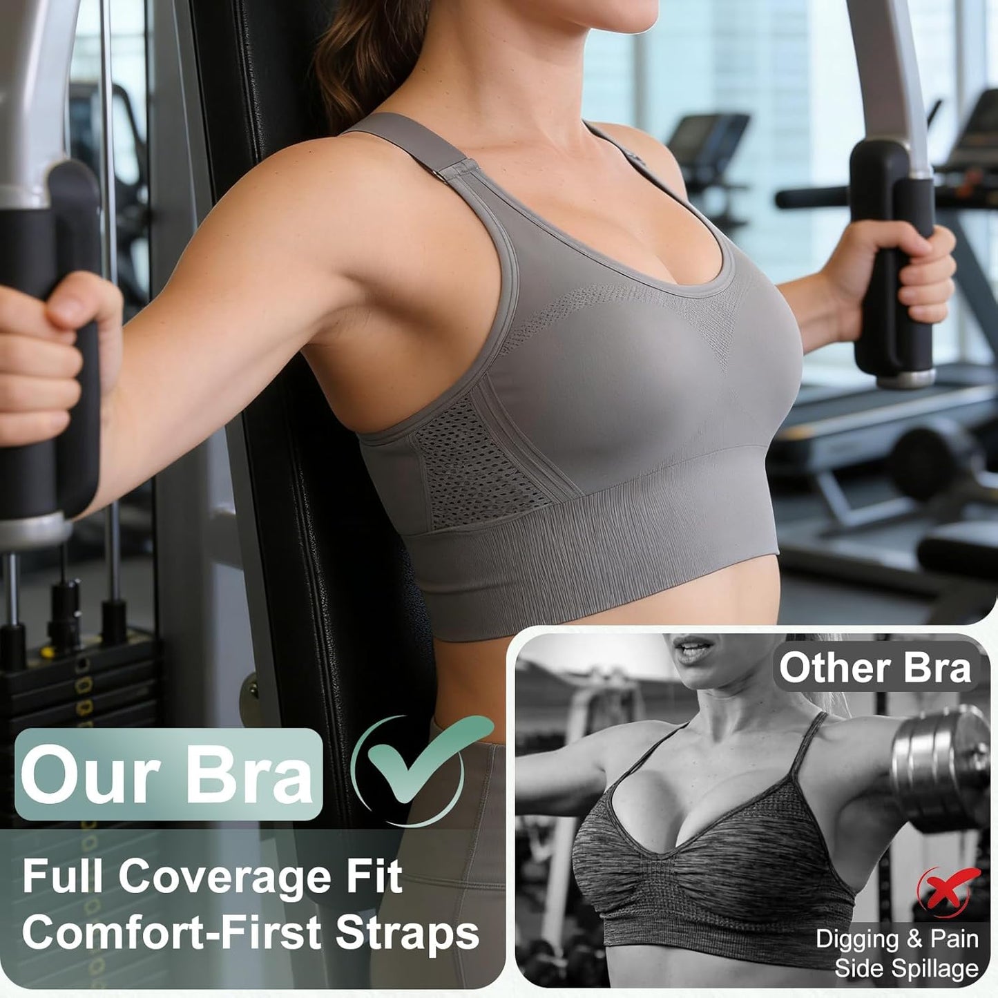 Skiennix Adjustable Sports Bras - High Support Padded Racerback for Large Bust | 3 Pack for Gym & Running