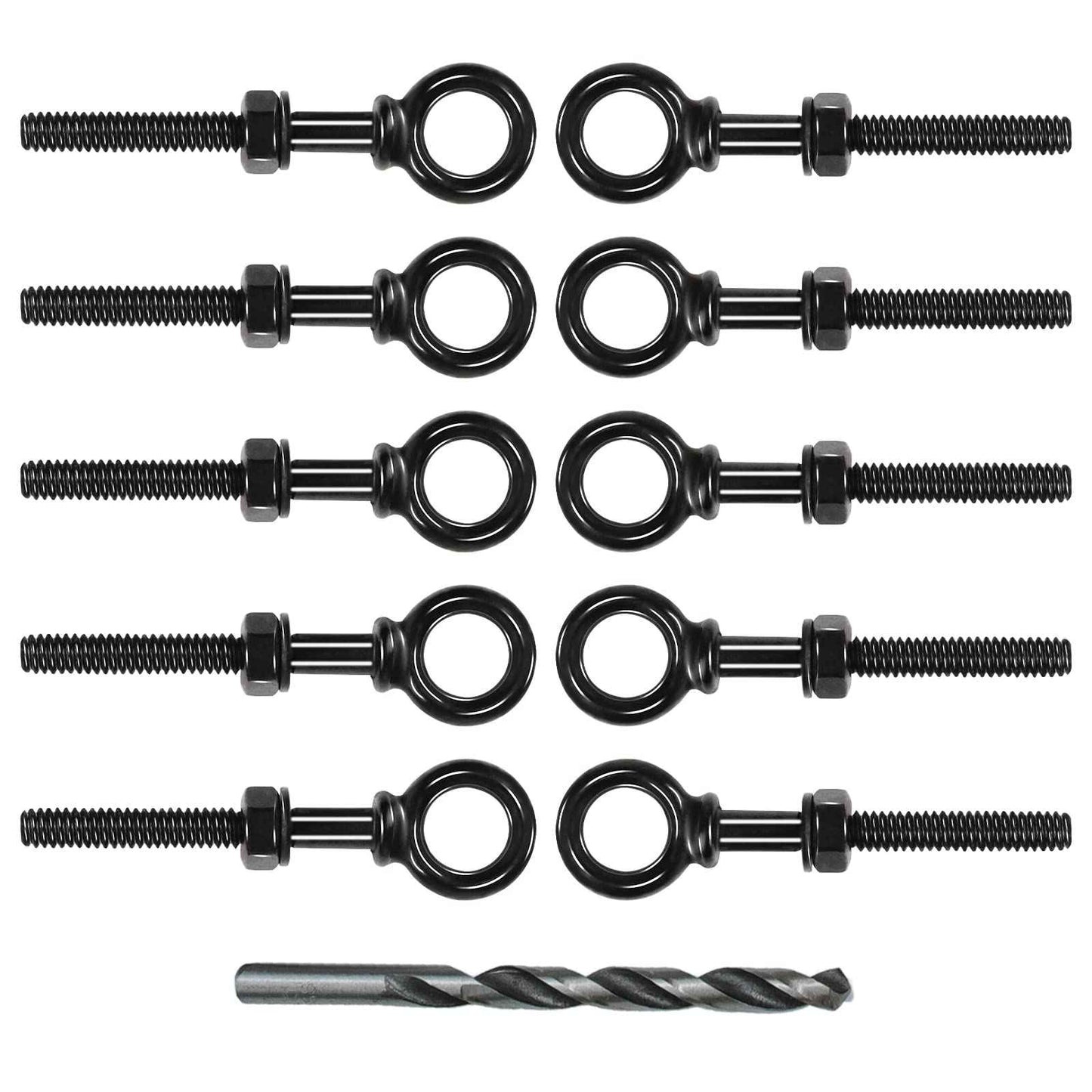 Muzata 10 Pack 1/4" x 3" Black Eye Bolt with Nuts T316 Stainless Steel Eye Bolts Heavy Duty Threaded Eyebolts Shoulder Lifting Ring Marine Grade UNC-3A CR31