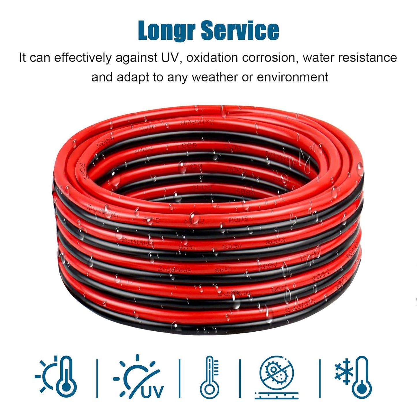 10 Gauge Copper Wire - Oxygen-Free 10 AWG Battery Cable for Solar, Automotive, RV & Speaker | 30FT