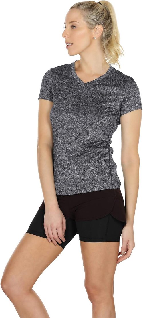 Icyzone Workout Shirts - Women's V-Neck Yoga Tops for Running & Fitness | Short Sleeve Activewear