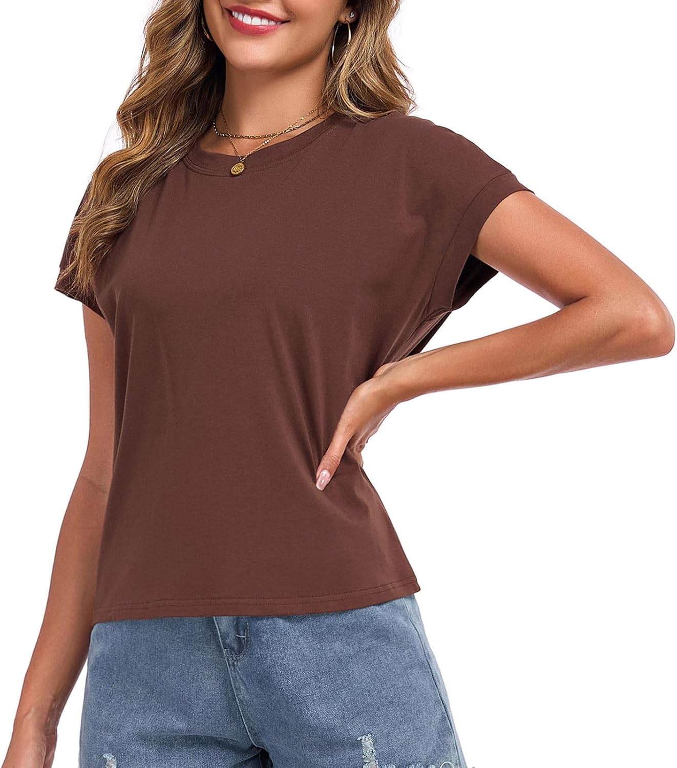 Skiennix Women's Cap Sleeve Cropped Tee - Loose Fit Cotton Summer Blouse | Casual Style
