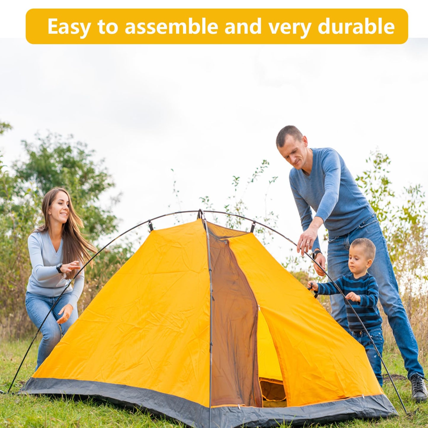 Hibinew Aluminum Tent Poles Replacement, Pre-Assembled, Fits Both Female and Male Ends, 7001 T6 Lightweight, Black, 14ft 7.4in