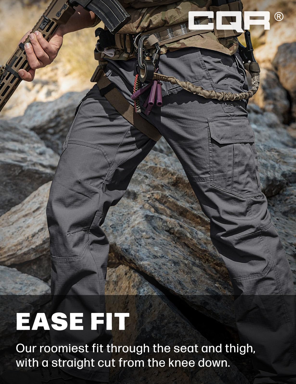 CQR Men's Tactical Pants, Water Resistant Ripstop Cargo Pants, Lightweight EDC Work Hiking Pants, Outdoor Apparel, Raider Charcoal, 42W x 32L