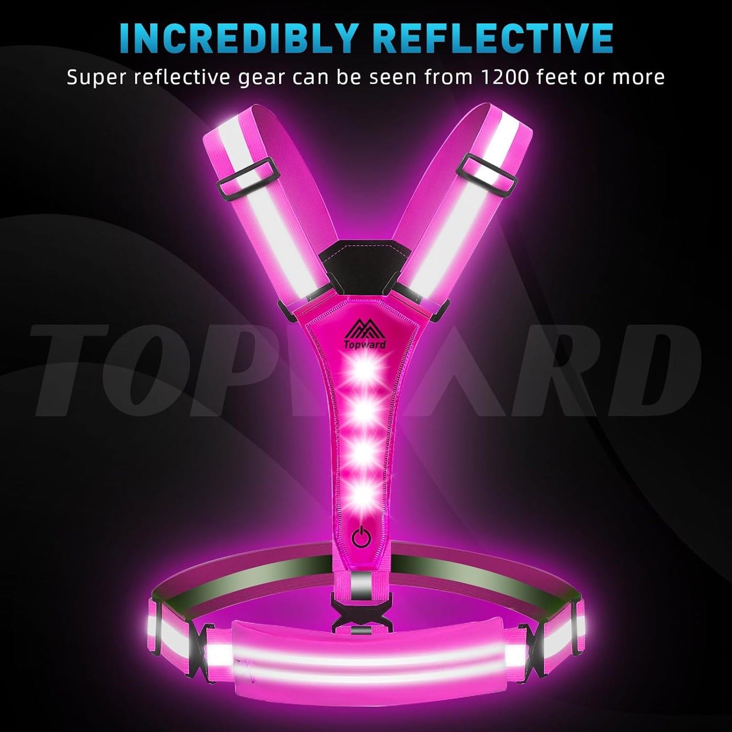 Topward LED Reflective Vest - USB-C Rechargeable Running Gear for Night Safety | Adjustable Size for Runners and Dog Walkers