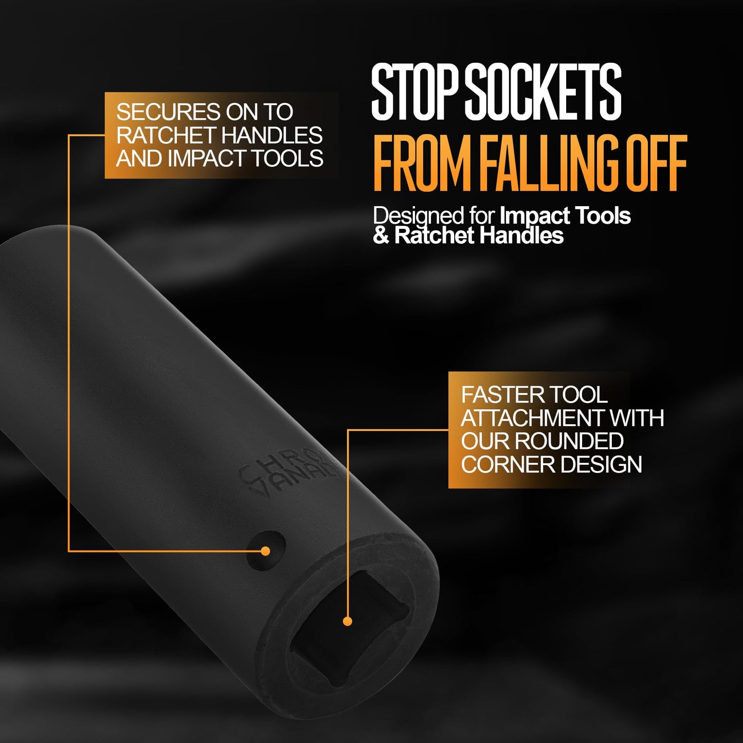 TIGHTSPOT 1/2 Inch Drive 22 mm Deep Impact Socket with Anti-Rounding 6 Point Design, Heat-Treated CRV Steel