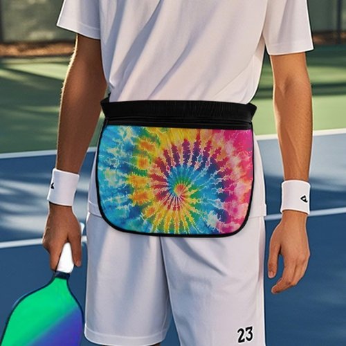 Kathyboom Tennis Ball Holder Rainbow Tie Dye Pickleball Waist Bag with No-Slip Belt, Holds 8-10 Balls for Pickleball, Golf, Running, Hands-Free
