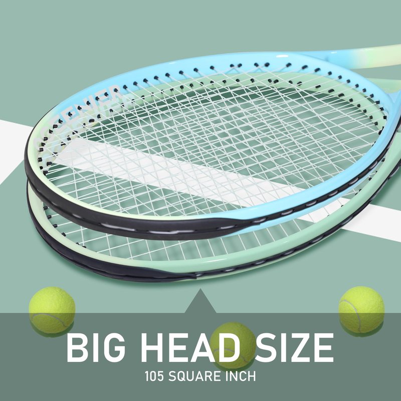 OGEENIER 27" Tennis Racket Set for Adults, Pre-Strung Tennis Racquets for Beginners, 2-Player Recreational Tennis Set with 3 Balls, 2 Vibration Dampers, 2 Grips, 1 Carrying Bag