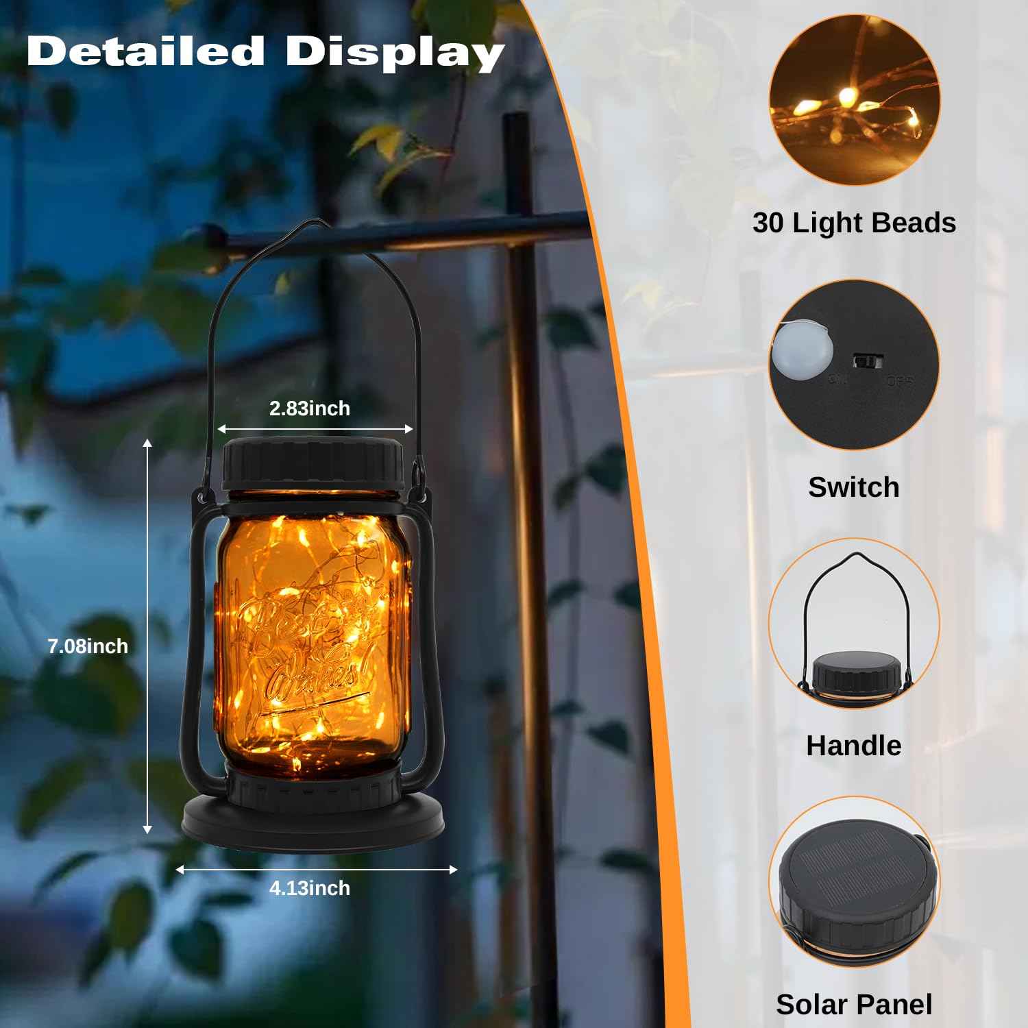 Mason Jar Lights - Solar Lantern Outdoor Waterproof, Hanging Solar Lights for Outside, Halloween, Fairy Twinkle Glass Decorative Lamp for Yard, Patio, Garden, Porch, Table, Wedding, Pack 2