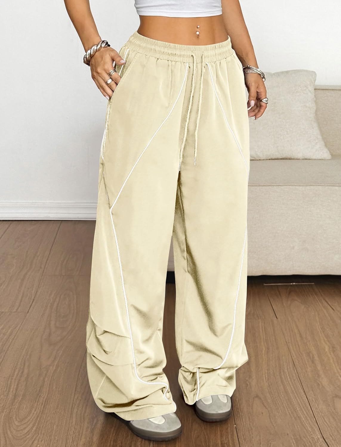 ZAFUL Women's Baggy Wide Leg Sweatpants - Elastic Waist with Contrast Stripes | Comfortable Fit