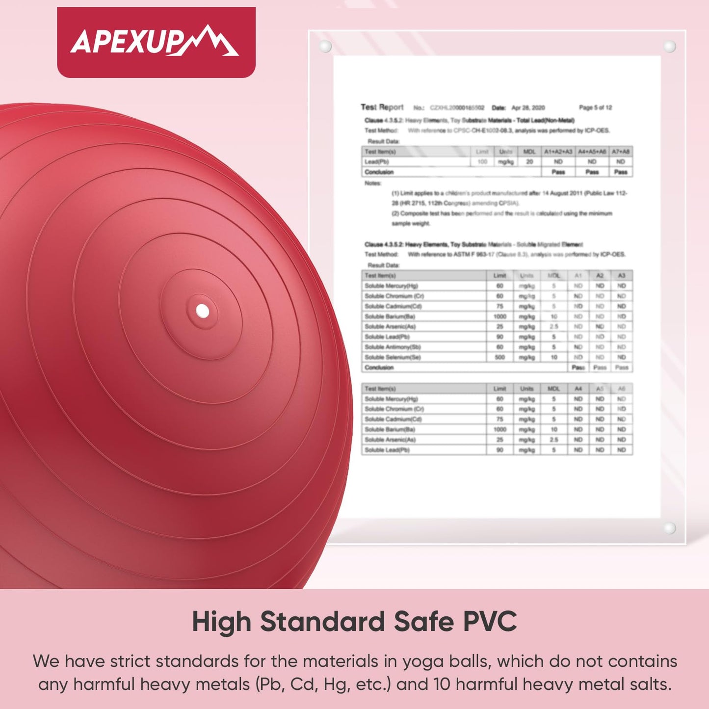 APEXUP Yoga Ball, 660 lbs Anti-Burst Exercise Ball with Pump, 5 Sizes