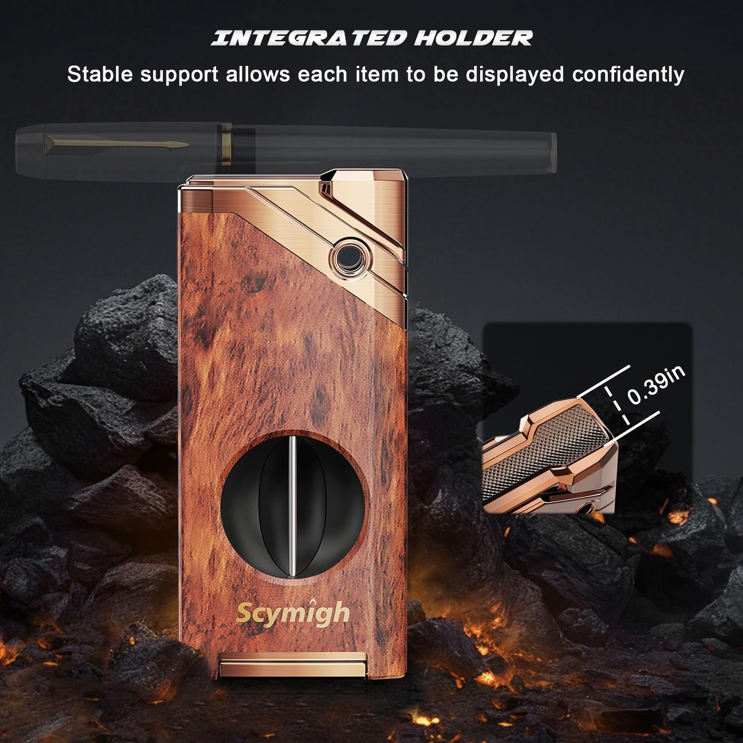 All in One Torch Lighter with V-Notch Tool and Holder, Refillable Butane, Adjustable Flame, Fuel Window, Cool Lighter for Gifts, Candle, Father's Day