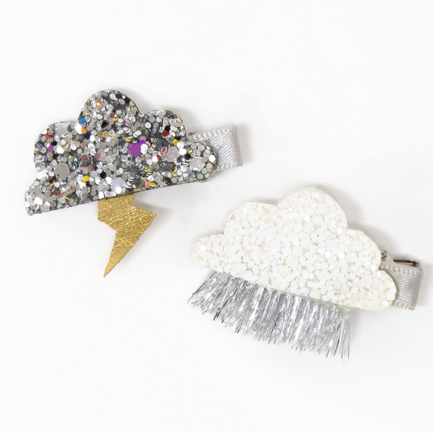 Meri Meri Sparkly Weather Hair Clips - Set of 4 - Silver, Rainbow, Pink - Crocodile Clips - Modern, Contemporary - Glitter & Leatherette - Adults & Kids 4+