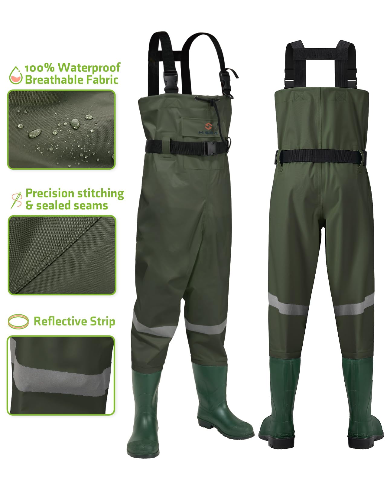 HISEA Kids Chest Waders Nylon/PVC Youth Fishing Waders for Toddler & Children Waterproof Hunting Waders with Boots & Reflect Safety Band