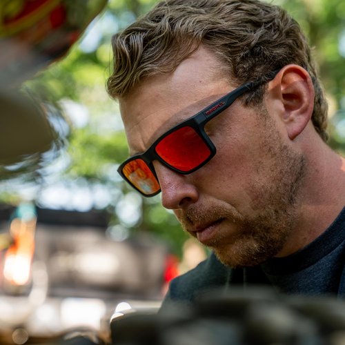 Magpul Rider Polarized Sunglasses Men's Premium Casual Sports Eyewear, Black Frame, Polarized Gray Lens with Red Mirror