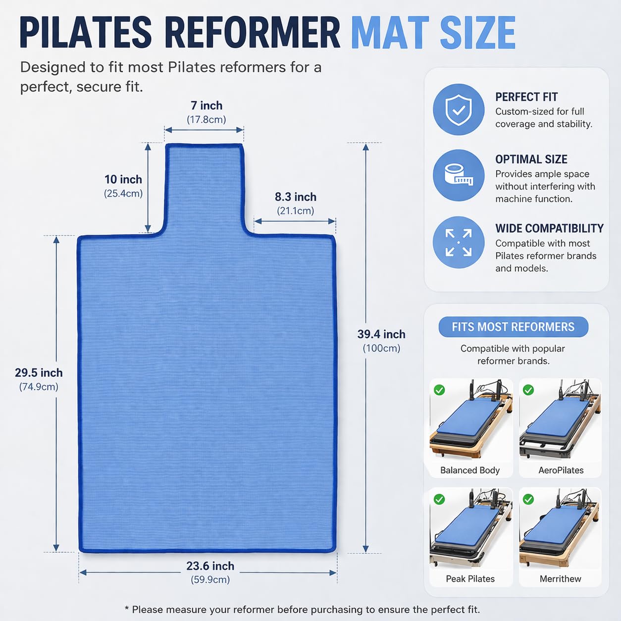 VERYOND Non-Slip Pilates Reformer Mat Towel for Pilates Reformer Machine Equiment Extra Thick 2mm, 30.5 * 23inch