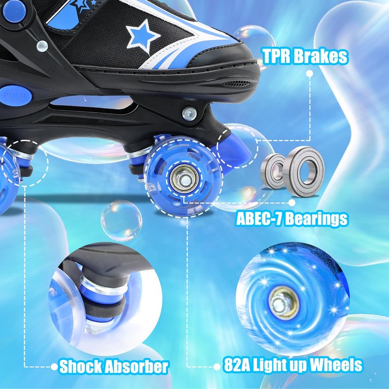 SMOOJOY Kids Roller Skates for Boys and Girls with Light-Up Wheels 4 Size Adjustable Blue Skates Shoes for Youth Ages 3-12 Years Children's Birthday Gift Beginners Rollerskates