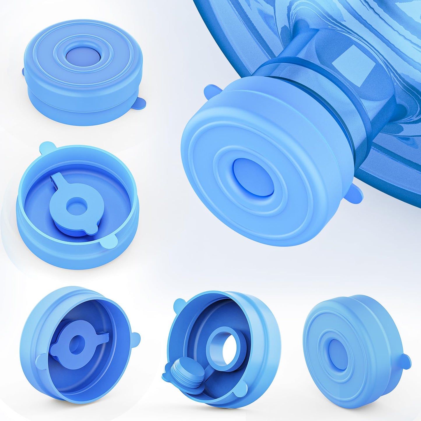 Myvision Reusable 3-5 Gallon Water Jug Caps, Secure Cap for Water Dispenser,No Spill Silicone Replacement Cap,Suitable for bottle mouths with diameters ranging from 1.89 to 2.16 inches (5)