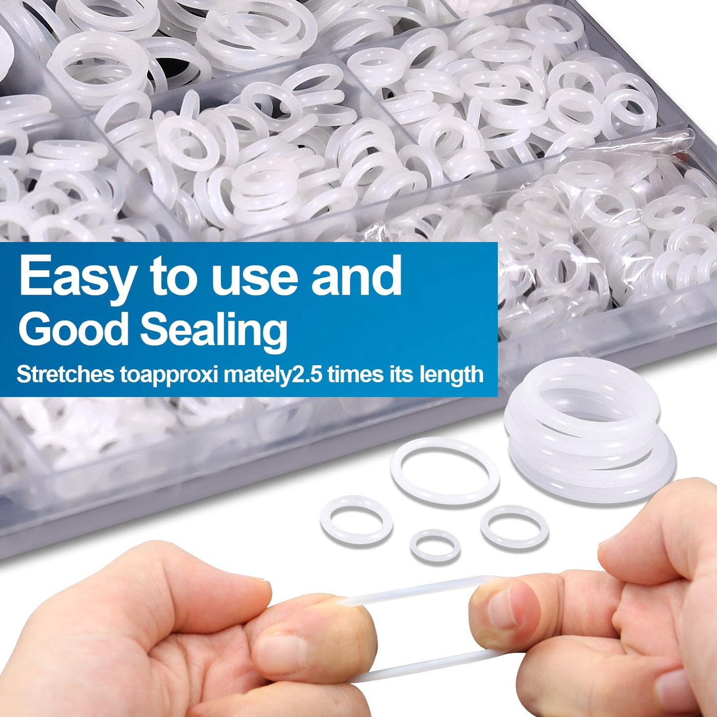 ZDBB 32 Size 1228 PCS Clear Food Grade Silicone O-Ring Kit, White Oil and Heat Resistant VMQ Seal O-Ring Washer Set for Sealing Faucets and Plumbing with Hook and Pick