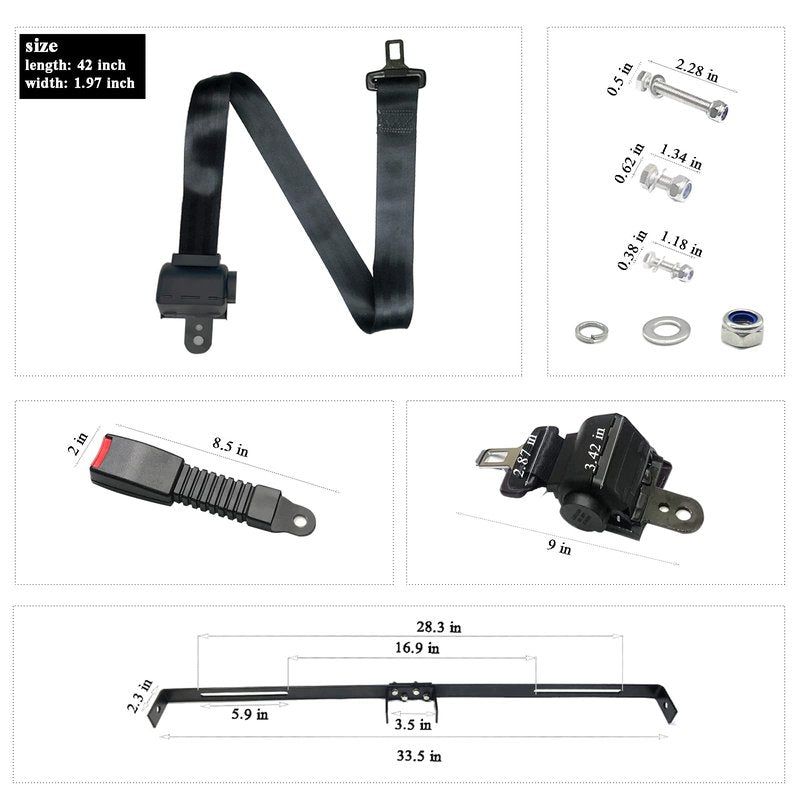 AIWEILUCK Golf Cart Retractable 2 Passenger 42" Seat Belts with Belt Bracket Kit for Yamaha Club Car DS Precedent EZGO TXT RXV