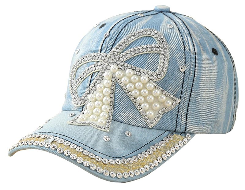 Women's Denim Baseball Cap with Pearl Rhinestone Trendy Y2k Visors UV Protection Sun Hat Outdoor 2026