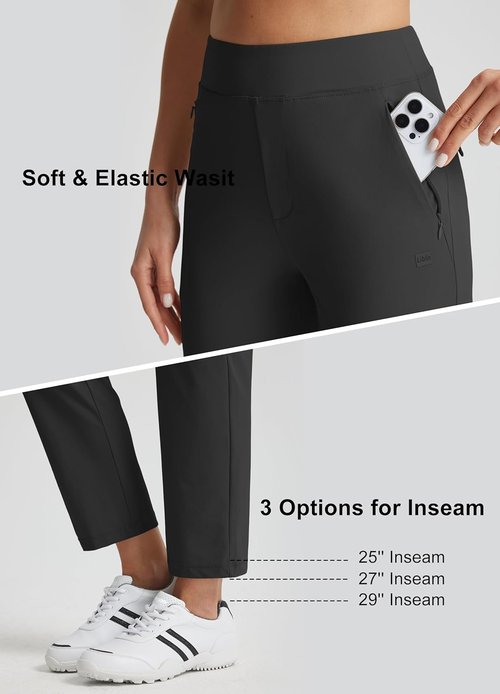 Libin Women's Golf Pants - High Waisted Stretchy Travel Dress Pant with Zipper Pockets | Lightweight Straight Leg