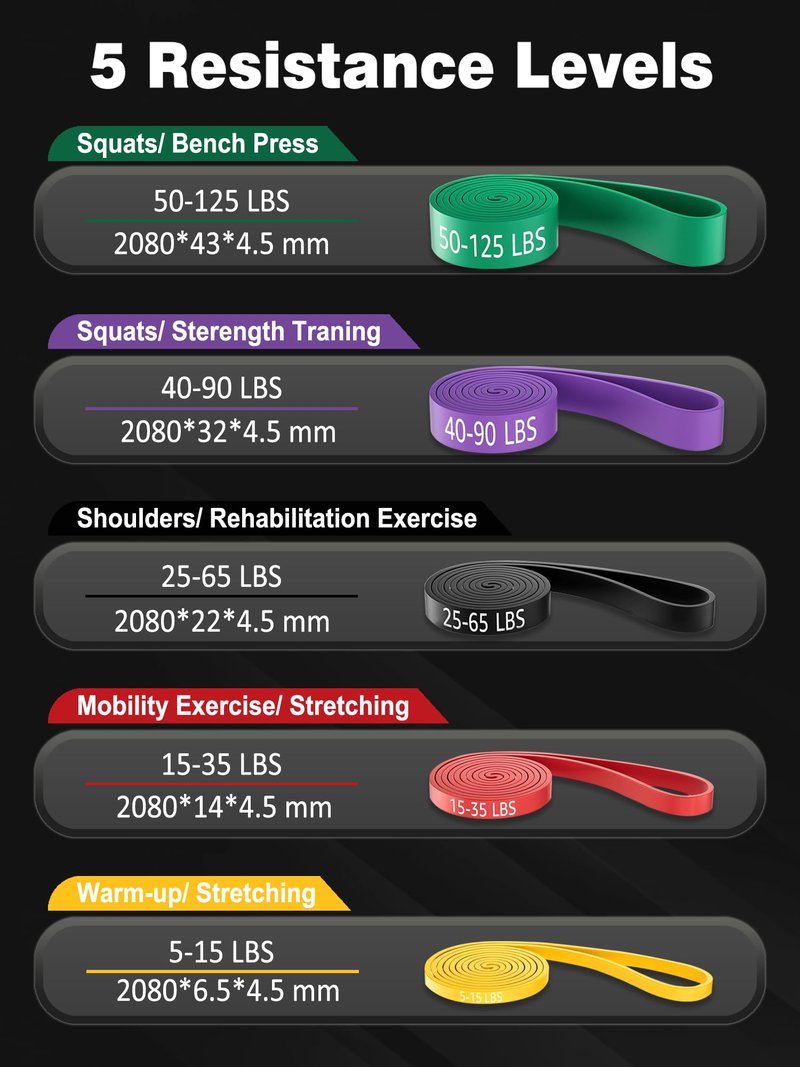 Resistance Bands Set for Pull Up Assistance, Exercise Workout Bands Set with Handles and Door Anchor, Elastic Band for Working Out, Body Stretching, Muscle Training, Men & Women
