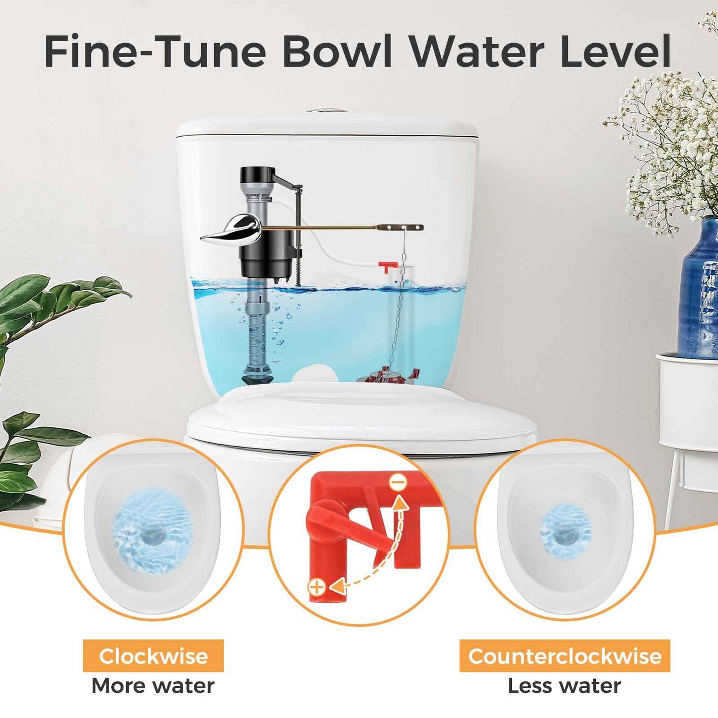 Houpeoro Universal Toilet Flusher Replacement Kit, Toilet Fill Valve Replacement Kit, Toilet Parts Inside Tank Kit, Adjustable, Quiet and Easy to Install (2-Pack)