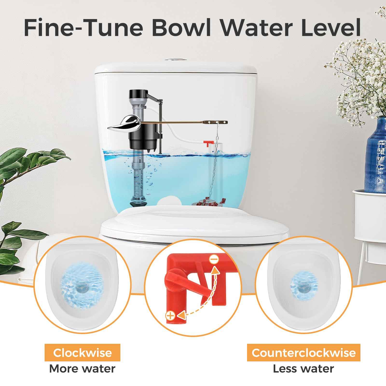 Houpeoro Universal Toilet Flusher Replacement Kit, Toilet Fill Valve Replacement Kit, Toilet Parts Inside Tank Kit, Adjustable, Quiet and Easy to Install (2-Pack)