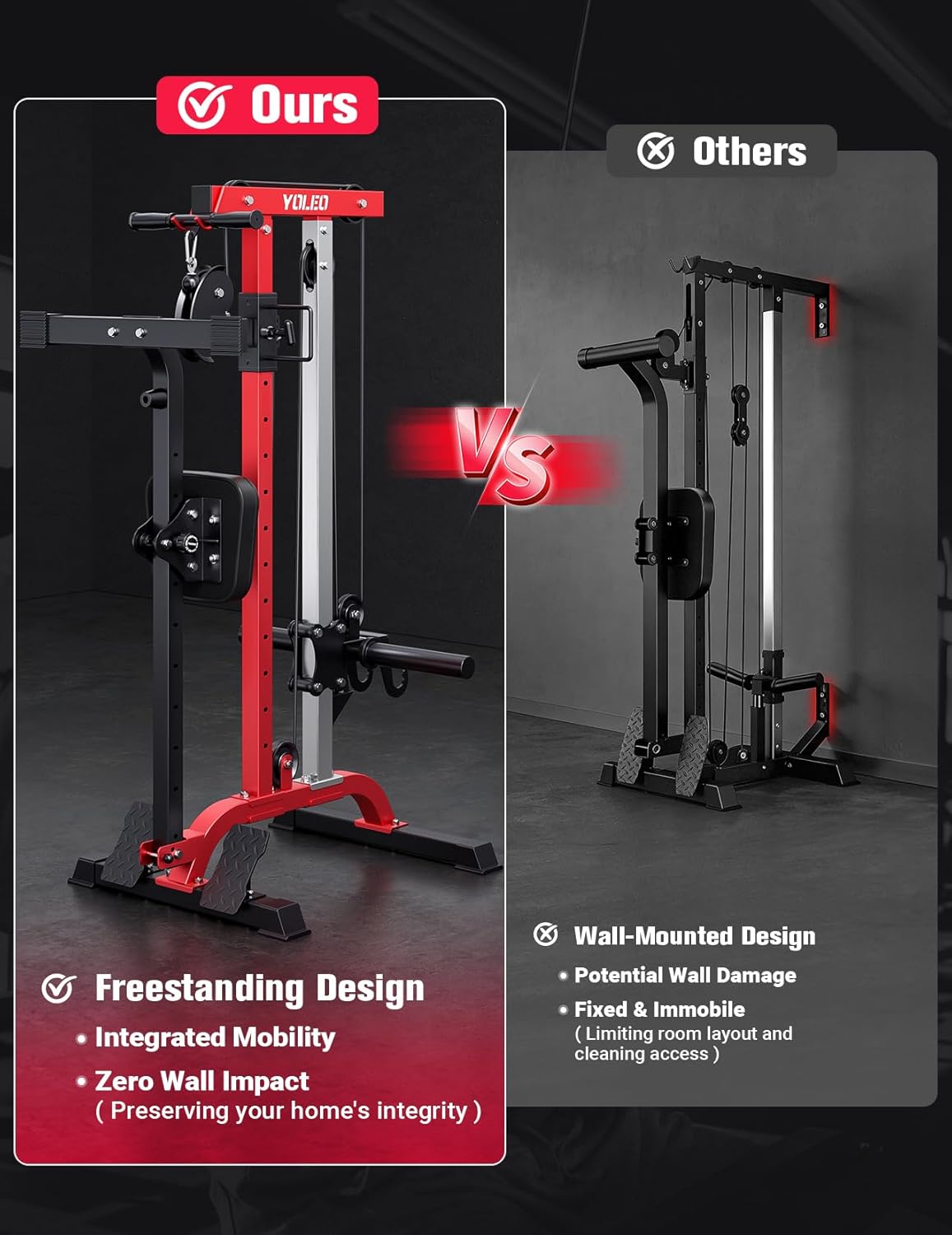 YOLEO Cable Machine | 2-in-1 Home Gym Rowing & LAT Pulldown Station - 450 Lbs Load Capacity, Includes LAT Bar & Tricep Rope