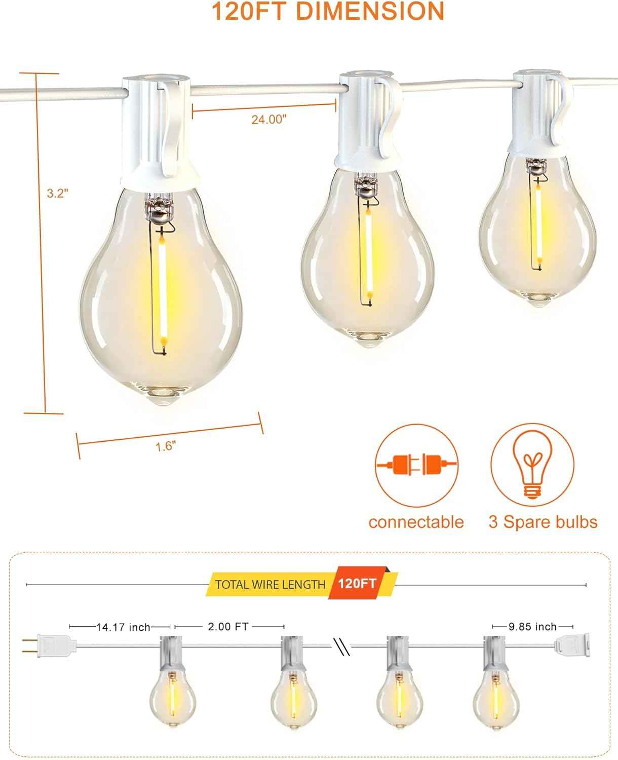 200FT Waterproof LED Outdoor String Lights with 100 Shatterproof Edison Bulbs - Dimmable Patio Decor for Backyard & Garden