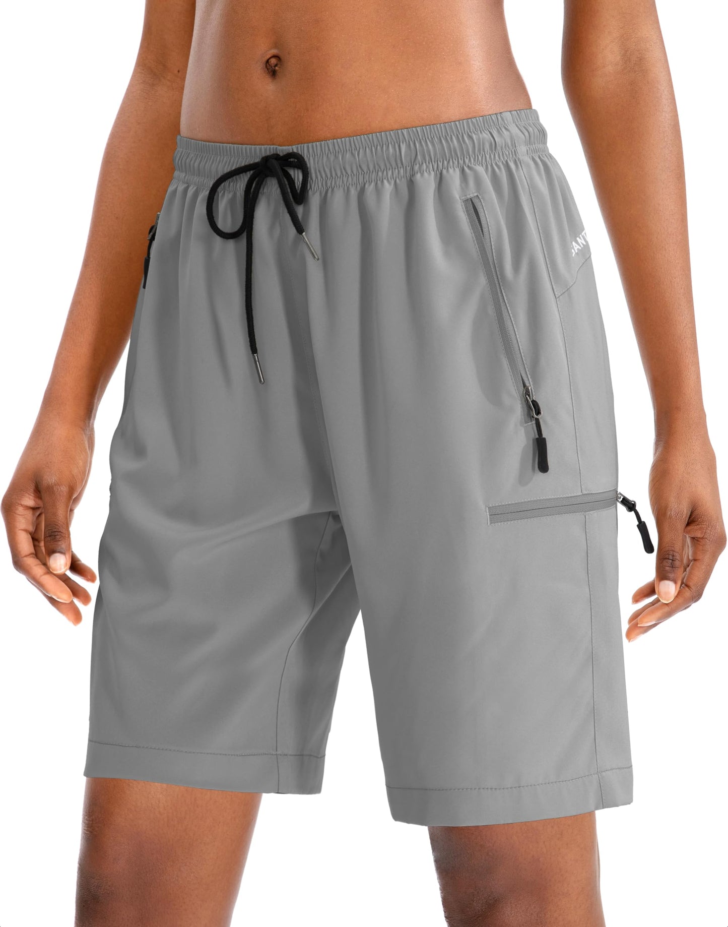 SANTINY Women's 5''/ 7''/9'' Hiking Cargo Shorts Quick Dry Lightweight Summer Shorts for Women Athletic Golf Zipper Pockets(Light Grey_3XL)