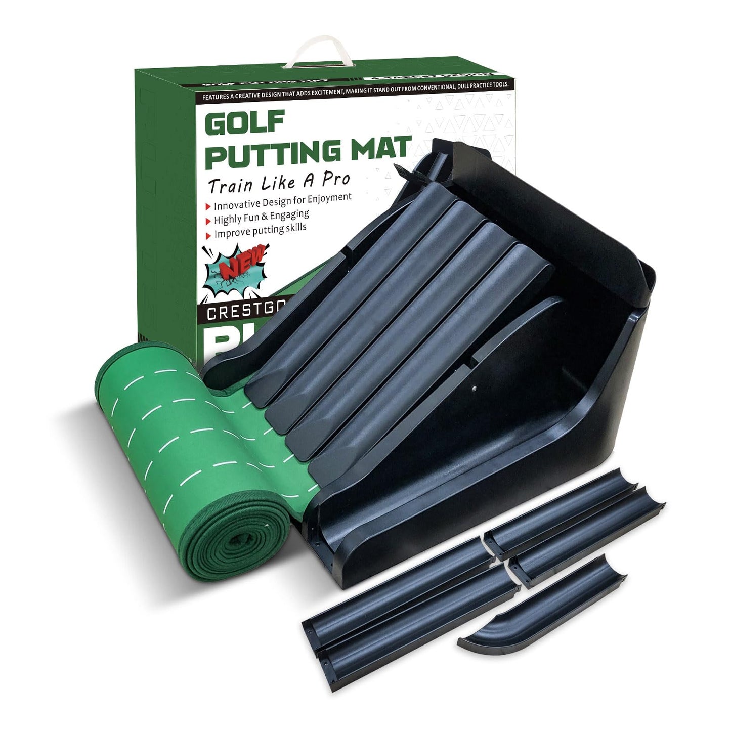 Crestgolf Golf Putting Mat, Automatic Ball Return with 4 Flipping Tracks & 2-Player Mode, Professional Non-Slip Practice Putting Green Mat for Indoor Golf Training, Improve Putting Skills