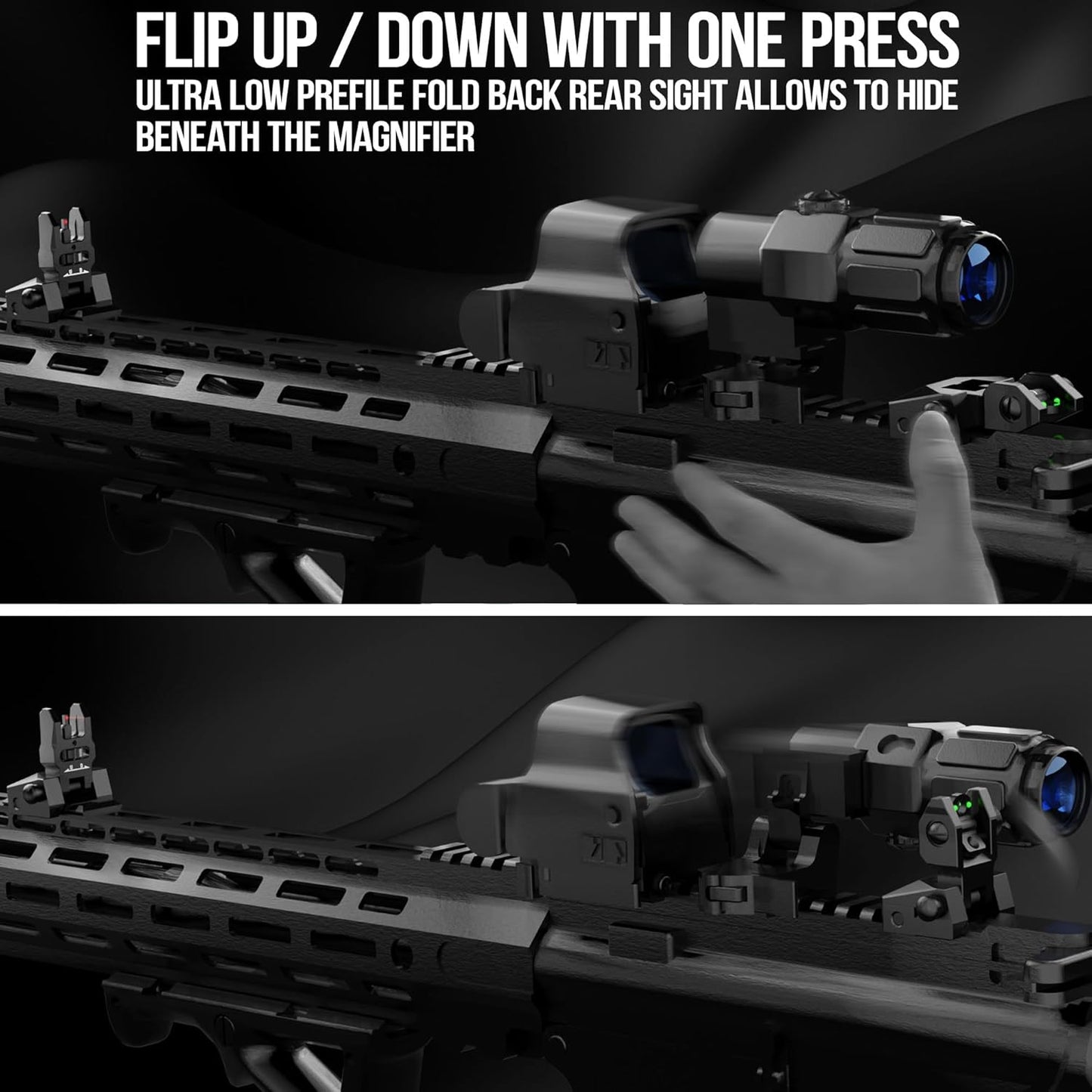 Visiofire Fiber Optic Iron Sights - Tool-Free Adjustable Flip-Up Front & Rear Backup Sights | Red & Green Dots