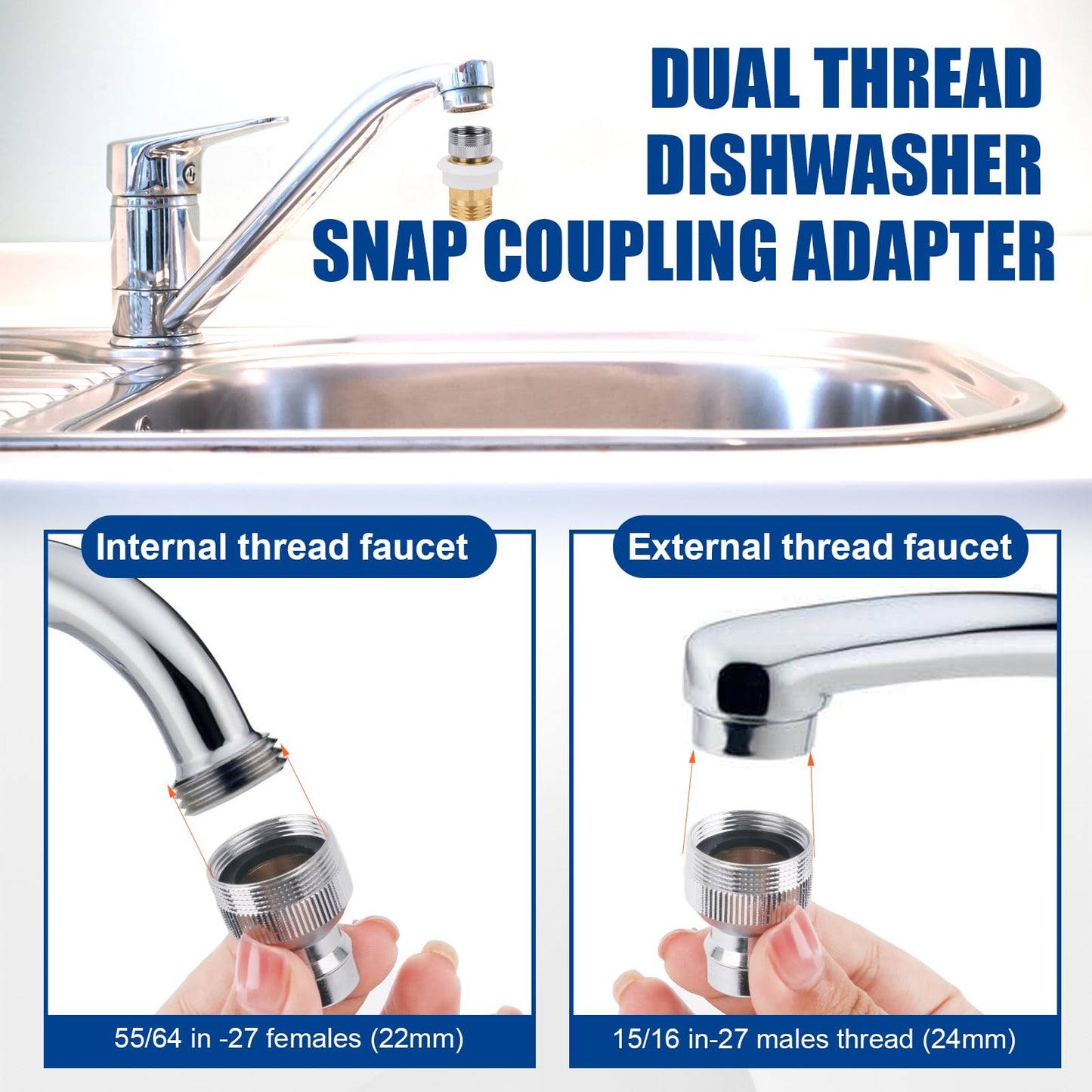 Dishwasher Snap Coupling Adapter, Faucet Adapter for Portable Washer Compatible with Danco Part #10521 - Brass 15/16 in.-27M or 55/64 in.-27F x 3/4 in Sink Faucet to Garden Hose Adapter