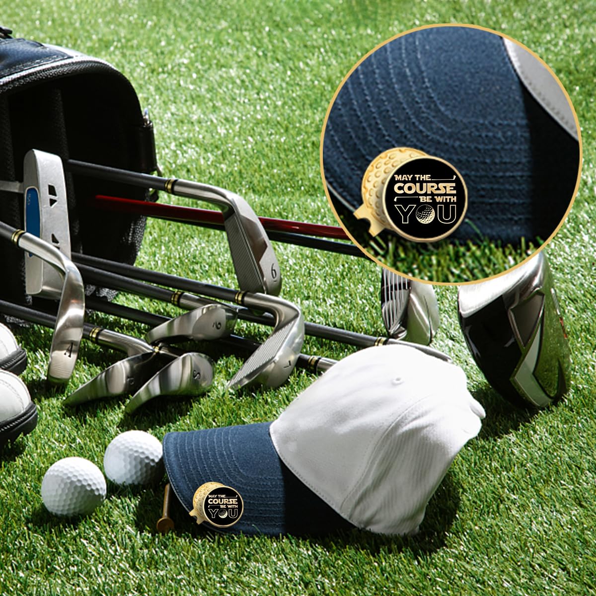 GEYGIE May The Course Be with You Black Gold Golf Ball Marker with Magnetic Hat Clip, Funny Golf Gifts and Accessories for Men Women, Birthday for Golf Fan, Golf Novelty Gift