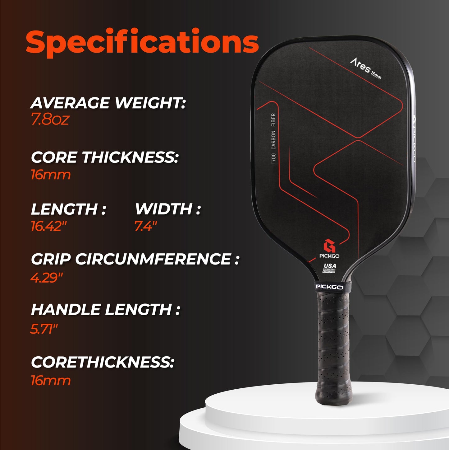 PICKGO T300 Carbon Fiber Pickleball Paddles Set of 2, USAPA Approved for Power & Control, Pickleball Gifts for Men&Women
