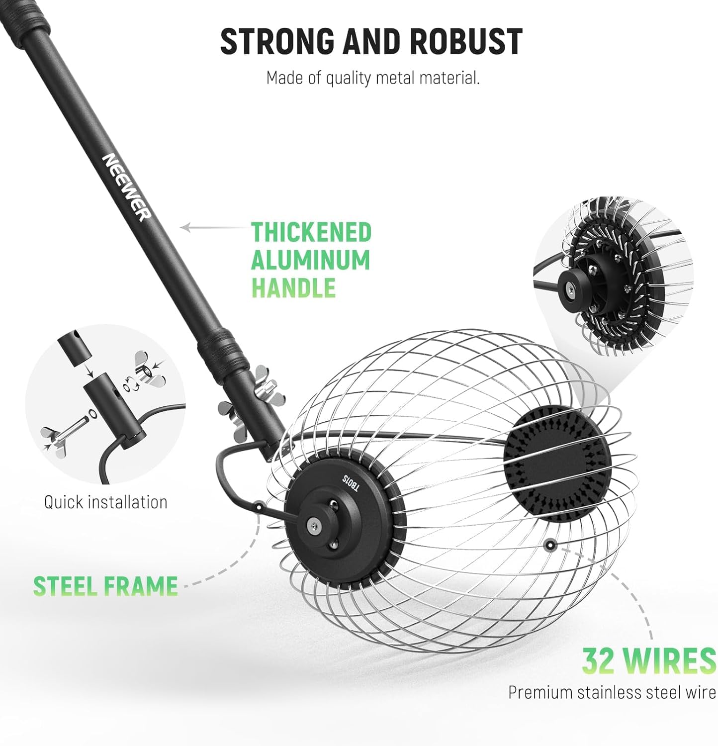 NEEWER Tennis Ball Pickleball Collector Roller, No Bending Over Quick Rolling Picker for 1.5"-3" Balls, 30-58"/77-148cm Telescopic Golf Ball Retriever for Up to 40 Tennis Balls, TB01S