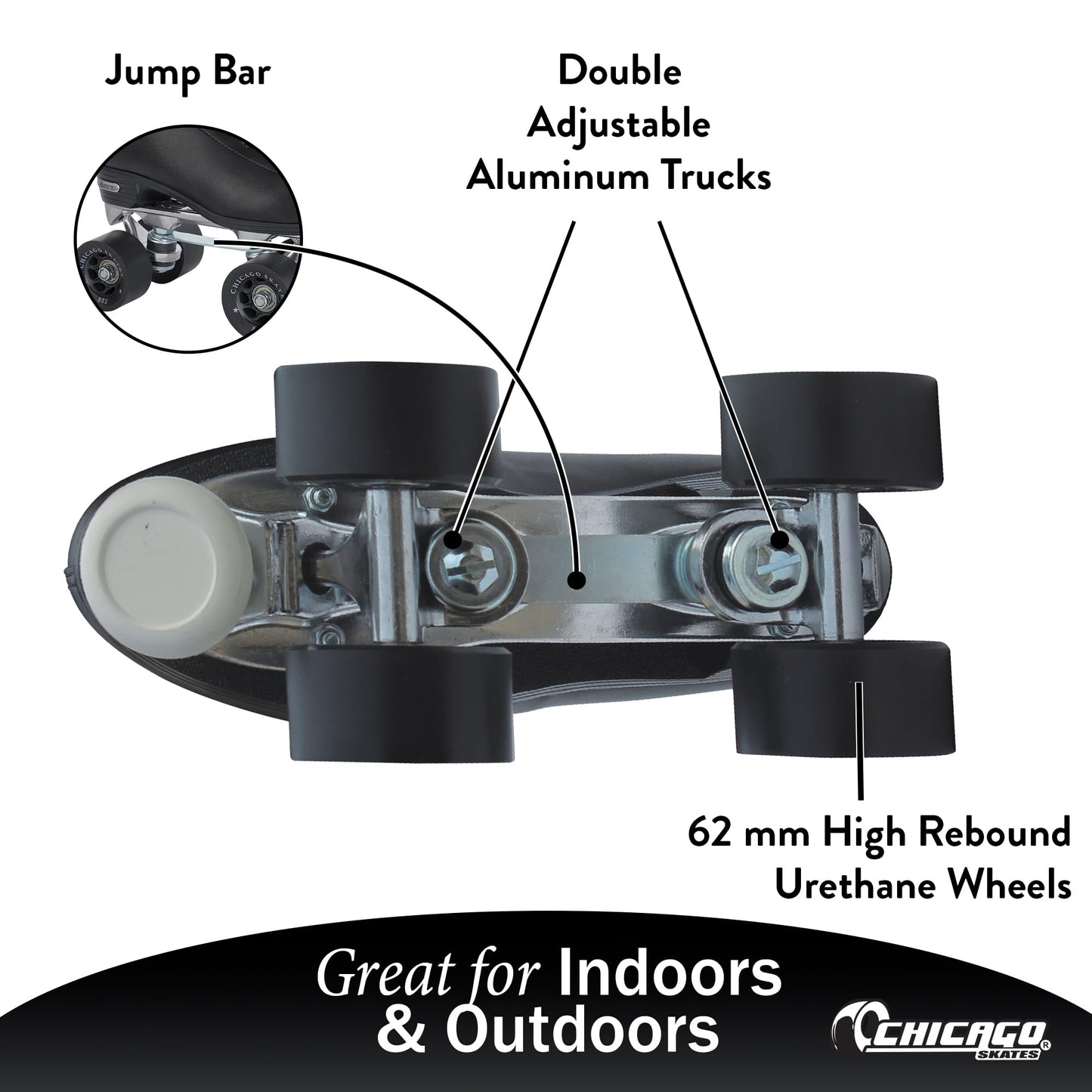 Chicago Quad Roller Skates for Women & Men – Durable, Top Performance Indoor/Outdoor Use or Roller Derby - Classic Deluxe Leather High-Top Boots with 60mm Urethane Wheels & Semi-Precision Bearings
